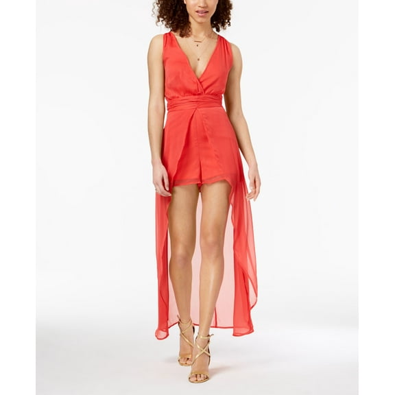 Material Girl Juniors Crisscross Chiffon Skirt Romper Hibiscus M