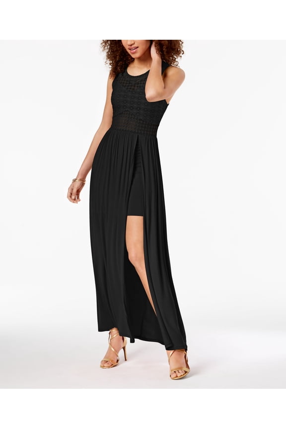 Juniors Crochet Bodice Maxi Dress Black S