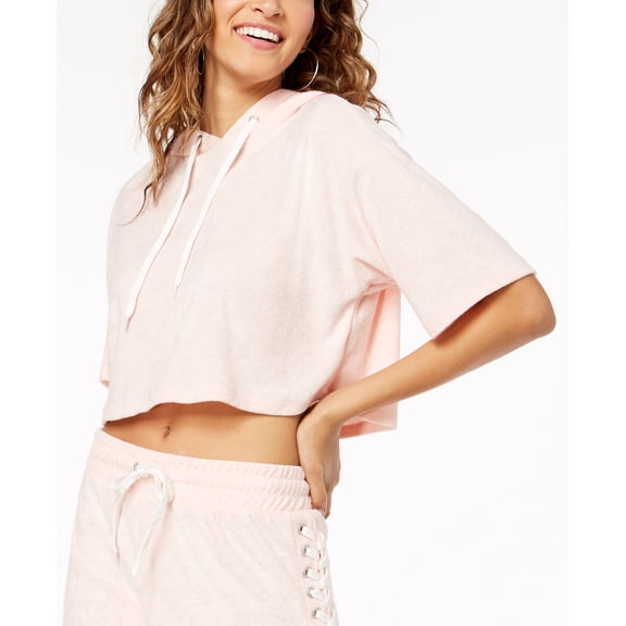 Material Girl Juniors' Hooded Crop Top (Pure Pink, L)
