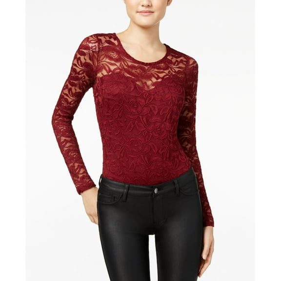 Material Girl Juniors Illusion Lace Bodysuit Zinfandel XS