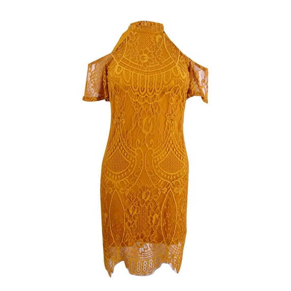 Material Girl Juniors' Lace Cold-Shoulder Dress (XS, Cumin)