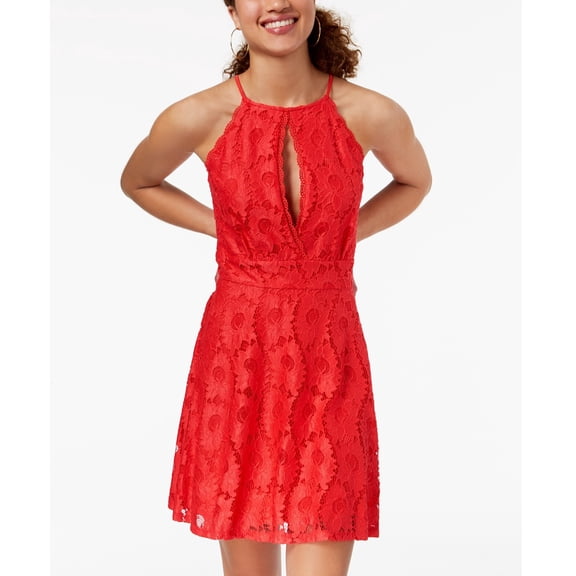 Material Girl Juniors Lace Fit Flare Dress Hibiscus XL