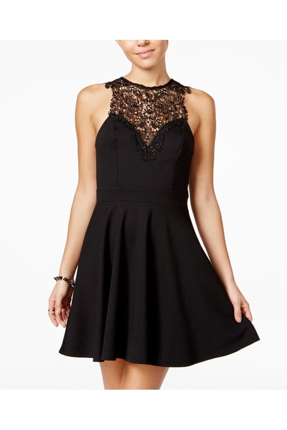 Juniors Lace Panel Skater Dress Caviar Black XL