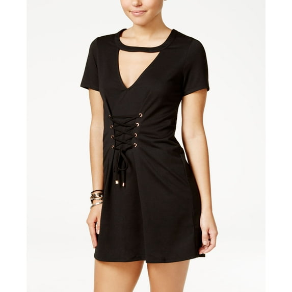 Material Girl Juniors Lace Up Cutout Dress Caviar Black 2XL