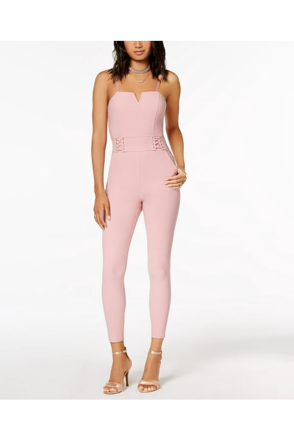 Juniors' Lace-Up Fitted Jumpsuit (Mauve Mist, L)