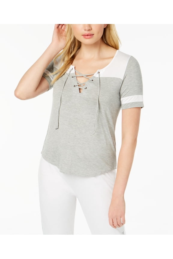 Juniors Lace Up T-Shirt Heather Grey L