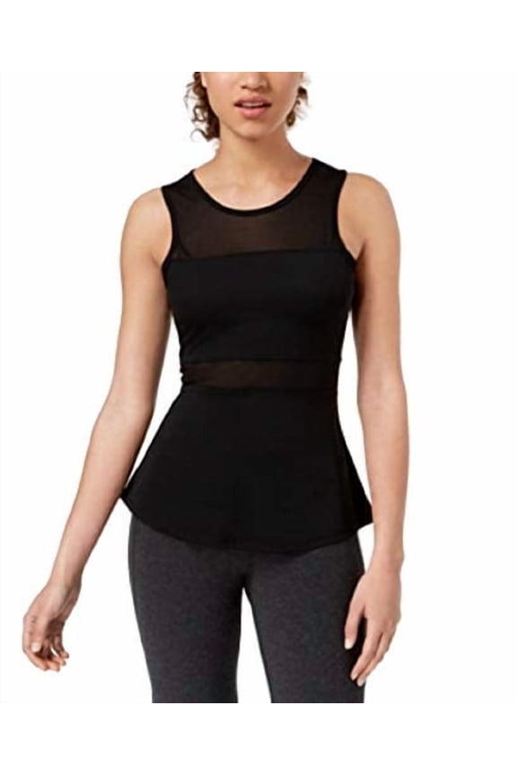 Juniors' Mesh Sleeveless Scoop Neck Tank Top, Black, Size M