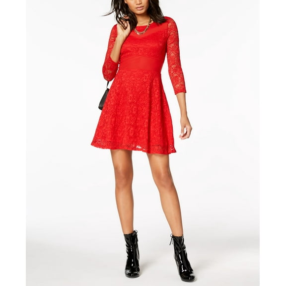 Material Girl Juniors Mesh Trim Lace Dress Ablaze S