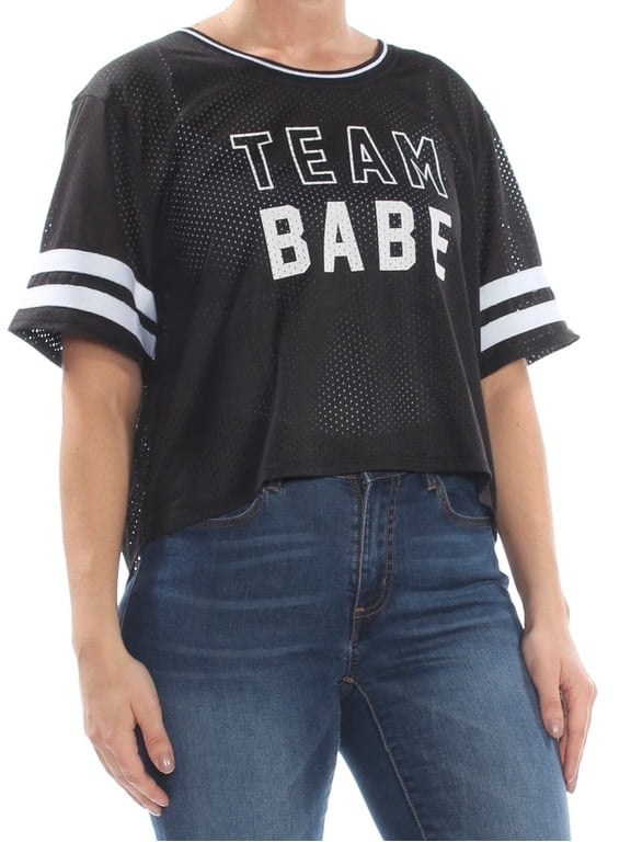 Juniors Mesh Varsity Graphic T-Shirt Black L
