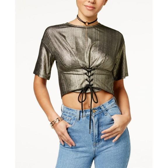 Material Girl Juniors Metallic Cropped Corset Top Gold Combo S