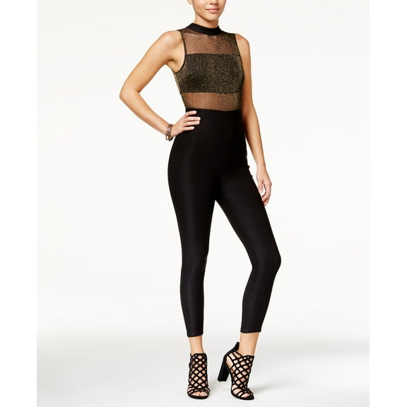 Material Girl Juniors Metallic Mesh Bodice Jumpsuit Gold Combo S