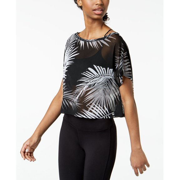 Material Girl Juniors Printed Active Top Black Palm L