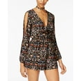 thumbnail image 1 of Material Girl Juniors Printed Cold Shoulder Romper Caviar Black Combo S, 1 of 1
