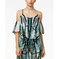 thumbnail image 1 of Material Girl Juniors Printed Cold Shoulder Top Caviar Black Combo XS, 1 of 1