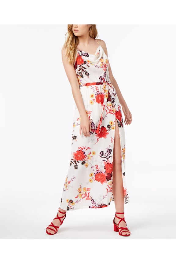 Juniors Printed Cowl Neck Maxi Dress Floral Cloud Dancer 2XL