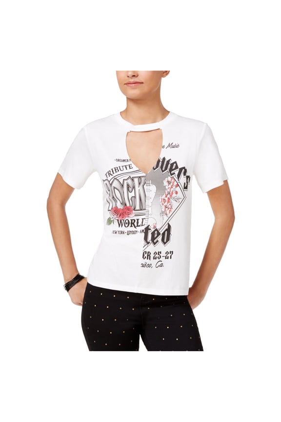 Juniors Rock Cutout Graphic T-Shirt Cloud Dancer Combo M