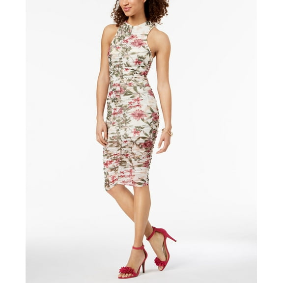 Material Girl Juniors Ruched Bodycon Dress Cloud Dancer Combo S