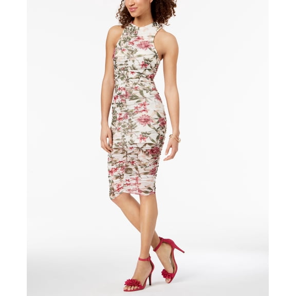 Material Girl Juniors Ruched Bodycon Dress Cloud Dancer Combo XS