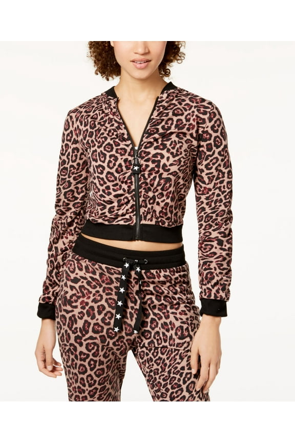 Juniors Ruched Bomber Jacket Leopard XS