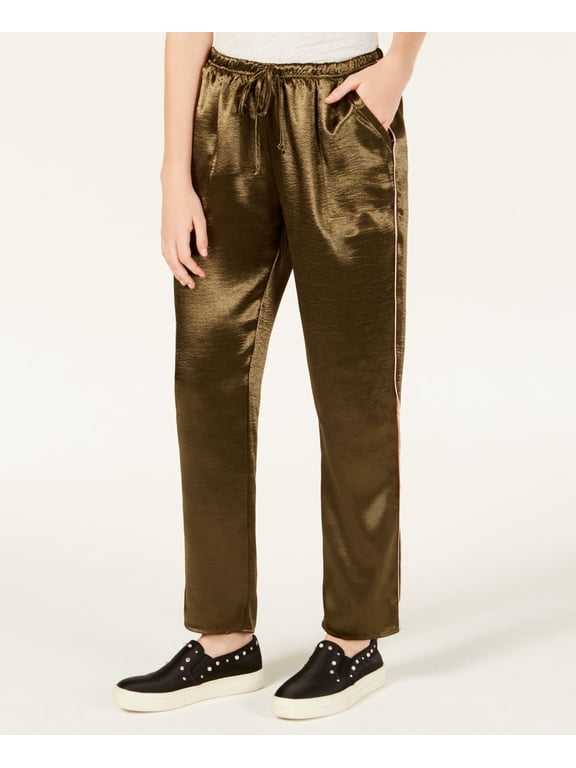 Juniors Satin Varsity Stripe Pants Thyme L