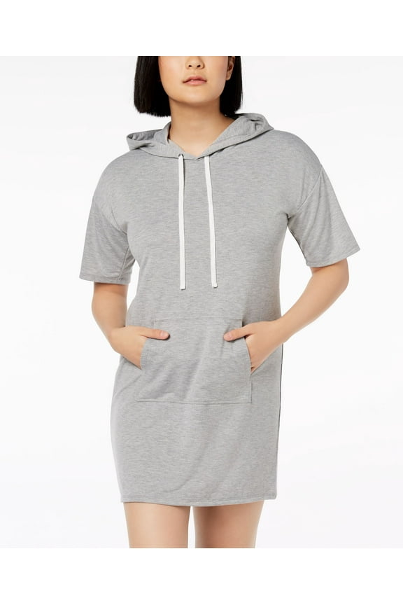 Juniors Short Sleeve Hoodie Dress Heather Grey M