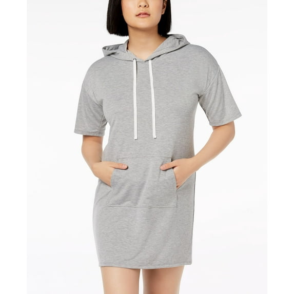 Material Girl Juniors Short Sleeve Hoodie Dress Heather Grey M