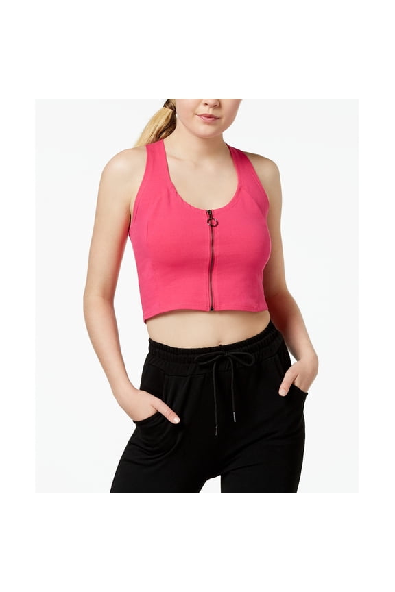 Juniors Sleeveless Zip Front Tank Top Fuchsia Size Large