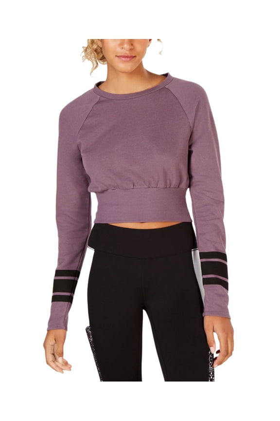 Juniors Striped-Sleeve Crop Top (Lavender)