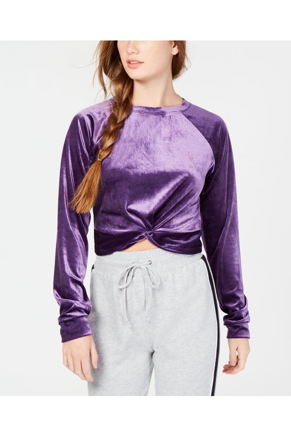 Juniors Twist Front Velour Sweater Acai XL