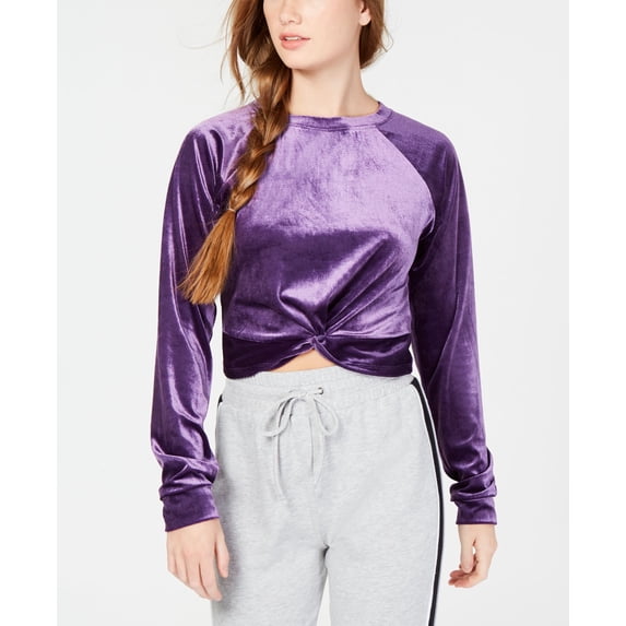Material Girl Juniors Twist Front Velour Sweater Acai XL