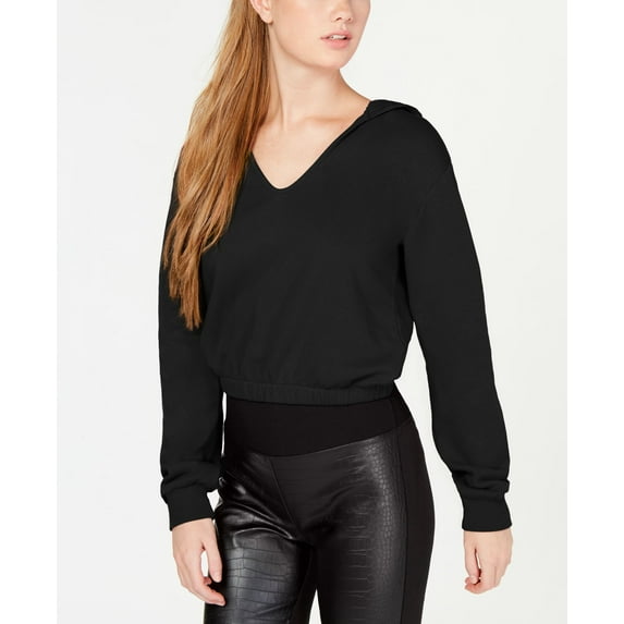 Material Girl Juniors V Neck Balloon Sleeve Hoodie Black XL