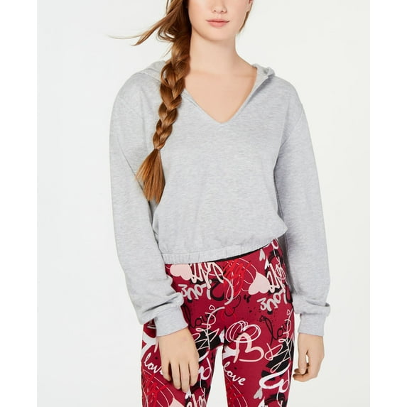 Material Girl Juniors V Neck Balloon Sleeve Hoodie Heather Grey XL