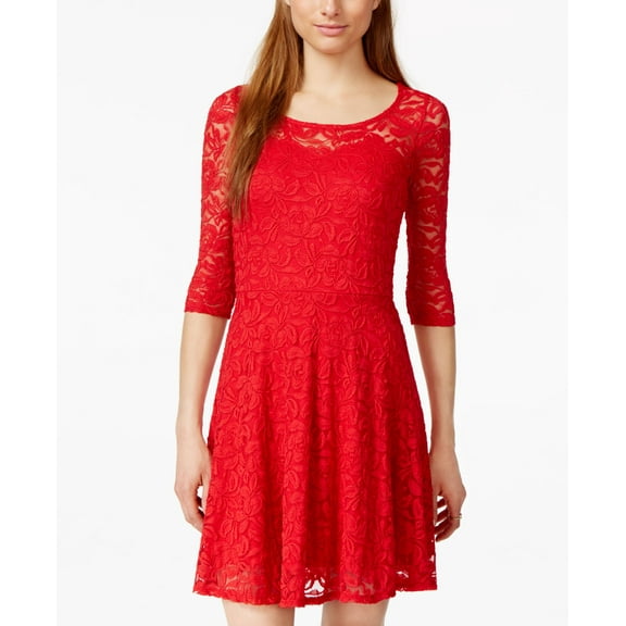 Material Girl Lace Illusion Skater Dress Lipstick Red XL