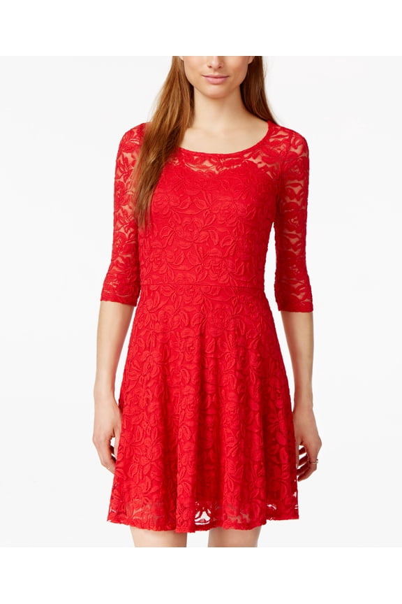 Lace Illusion Skater Dress Lipstick Red XL