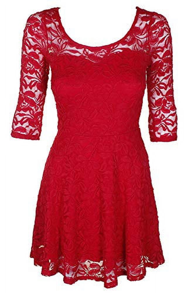 knee length dresses for ladies Lovely Burgundy Dress - Lace Dress - Skater Dress