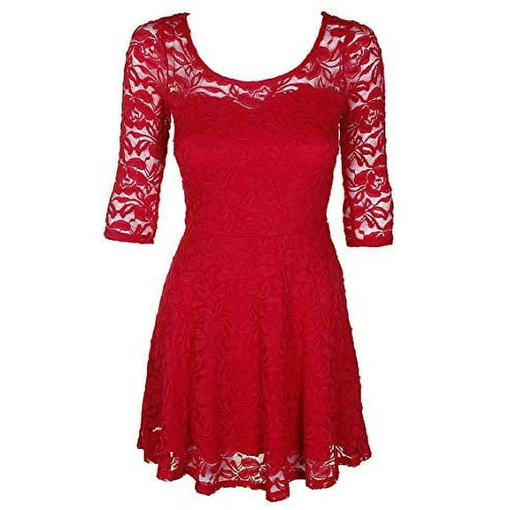 Material Girl Lace Illusion Skater Dress Lipstick Red XS