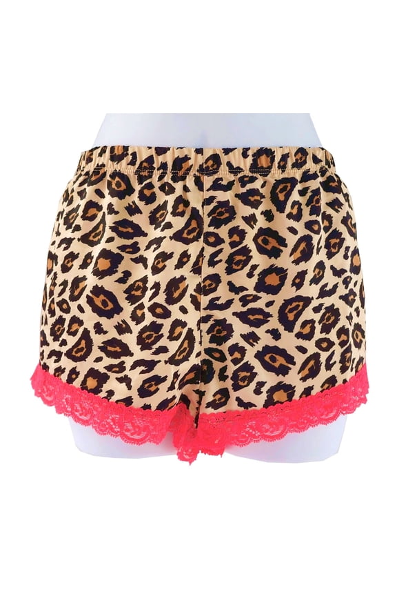 Leopard Satin Lace Tap Shorts Sleepwear Women's Medium