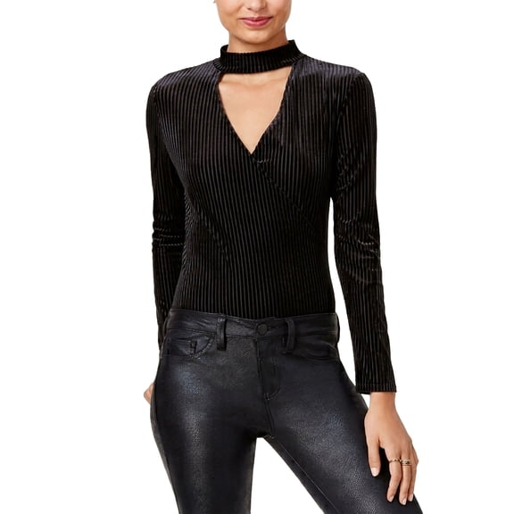 Material Girl Ribbed Velvet Choker Bodysuit Juniors Black XS