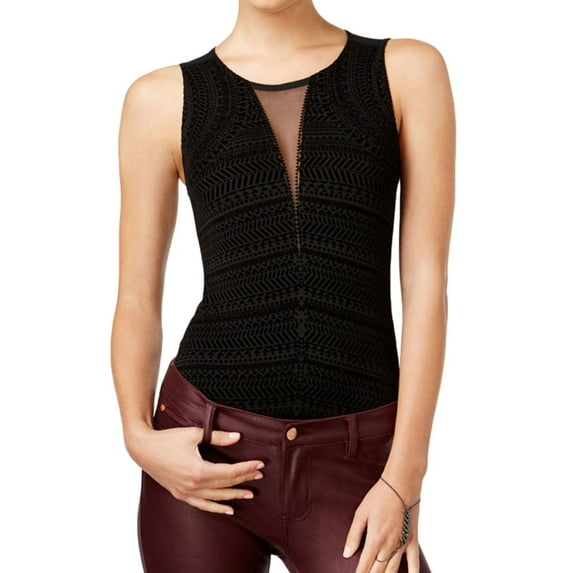 Material Girl Womens Flocked Bodysuit Jumpsuit, Black, X-Large