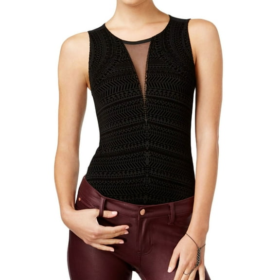 Material Girl Womens Flocked Bodysuit Jumpsuit, Black, X-Large