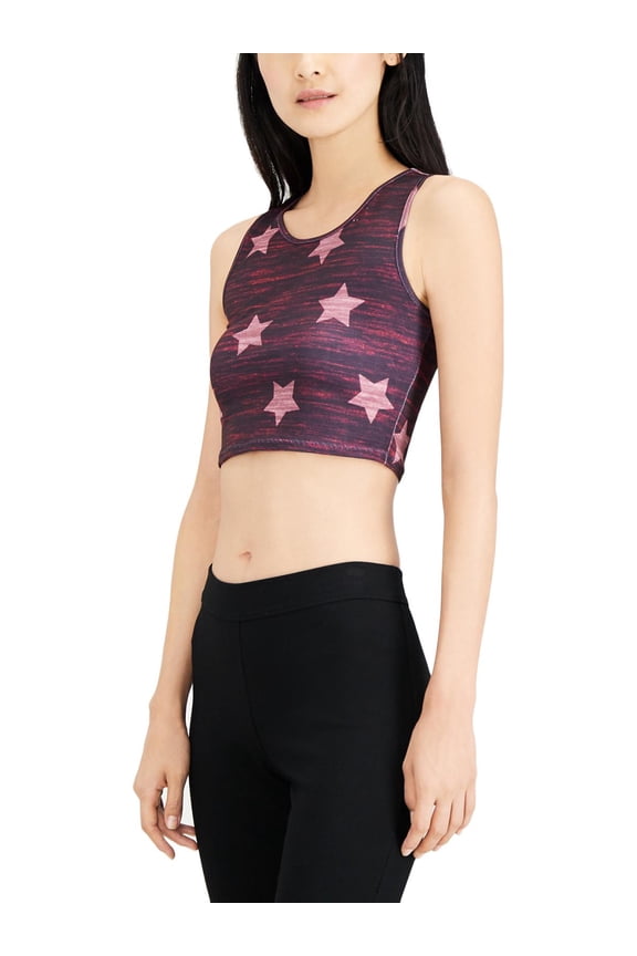 Womens Juniors Cropped Star Print Sports Bra