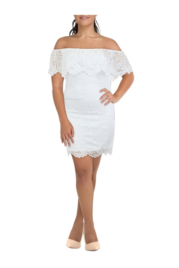 Womens Juniors Lace Ruffled Bodycon Dress