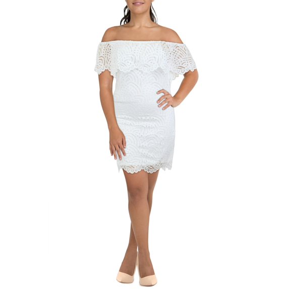 Material Girl Womens Juniors Lace Ruffled Bodycon Dress