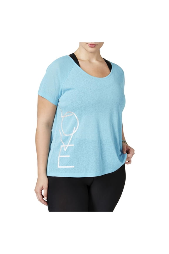 Women's Active Metallic Heathered Pullover Top (Island Coast, 1X)