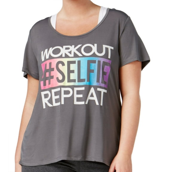 Material Girl Womens Plus Size Metallic Patchwork T-Shirt