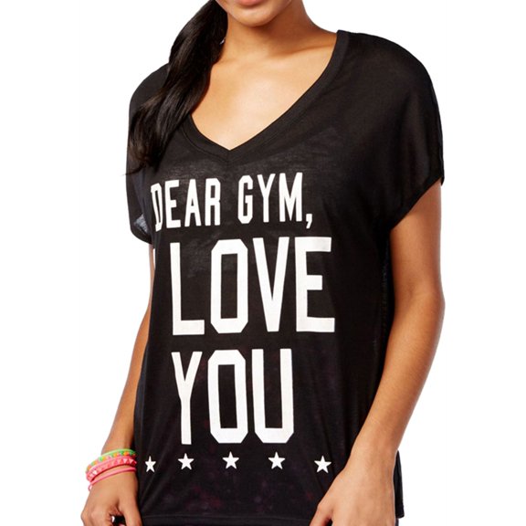 Material Girl Womens Run Mesh-Back Graphic T-Shirt, Black, Juniors, X-Small