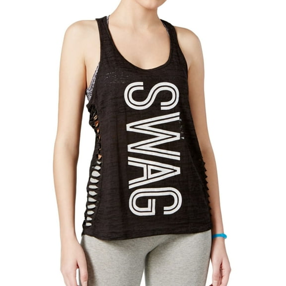 Material Girl Womens Shiny Racerback Tank Top, Black, Juniors, X-Small