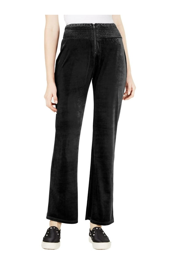 Womens Velvet Smocked Athletic Pants Black S