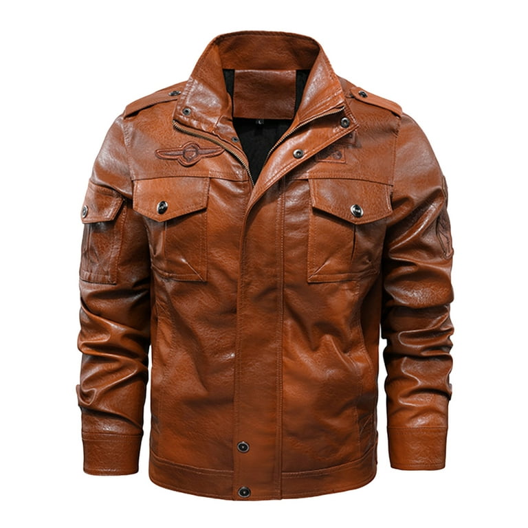 Material Jacket Men's Winter Plus Velvet Leather Outercoat Zipper