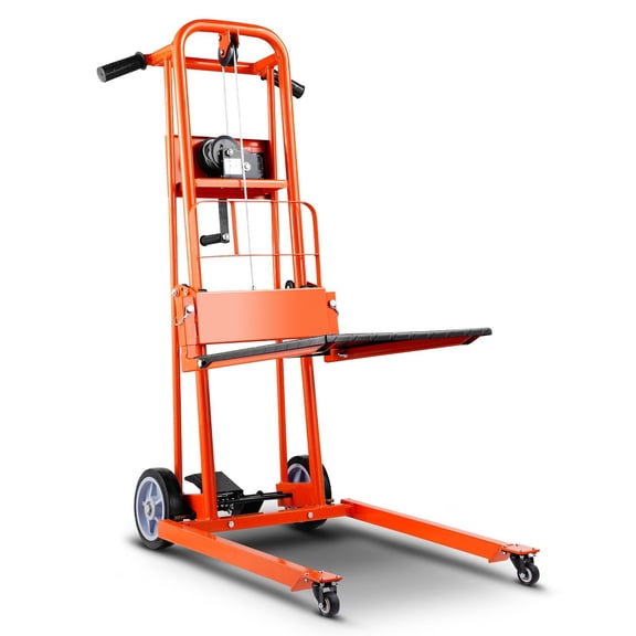 Material Lift Winch Stacker 330 lbs Capacity, 42.9 in Max Lift, Manual Pallet Truck Dolly with High-Strength Steel Frame, Adjustable Height, Durable Q235 Carbon Steel, 360 Swivel Wheel for Warehouse